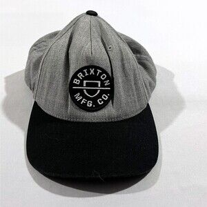 Brixton Mfg Co Hat Crest Cap Snap Back Adjustable Black Gray Logo Classic Mens
